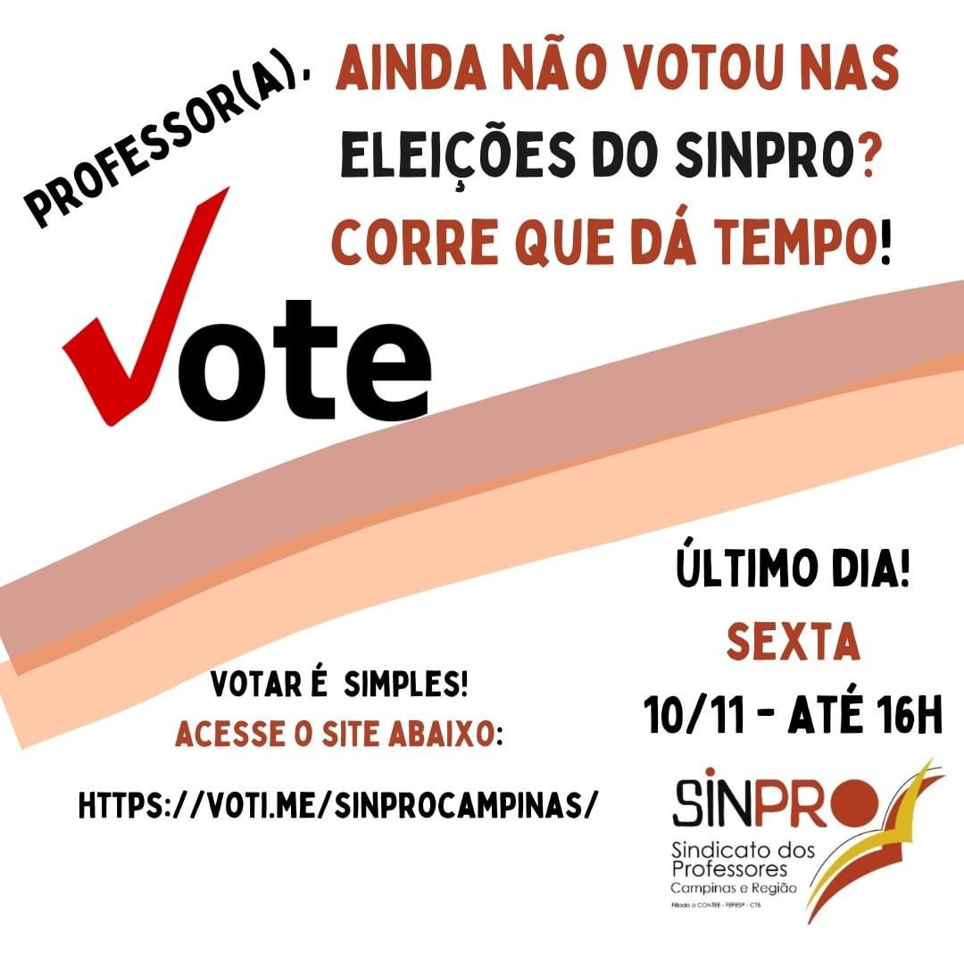 Eleições no Sinpro Campinas terminam hoje