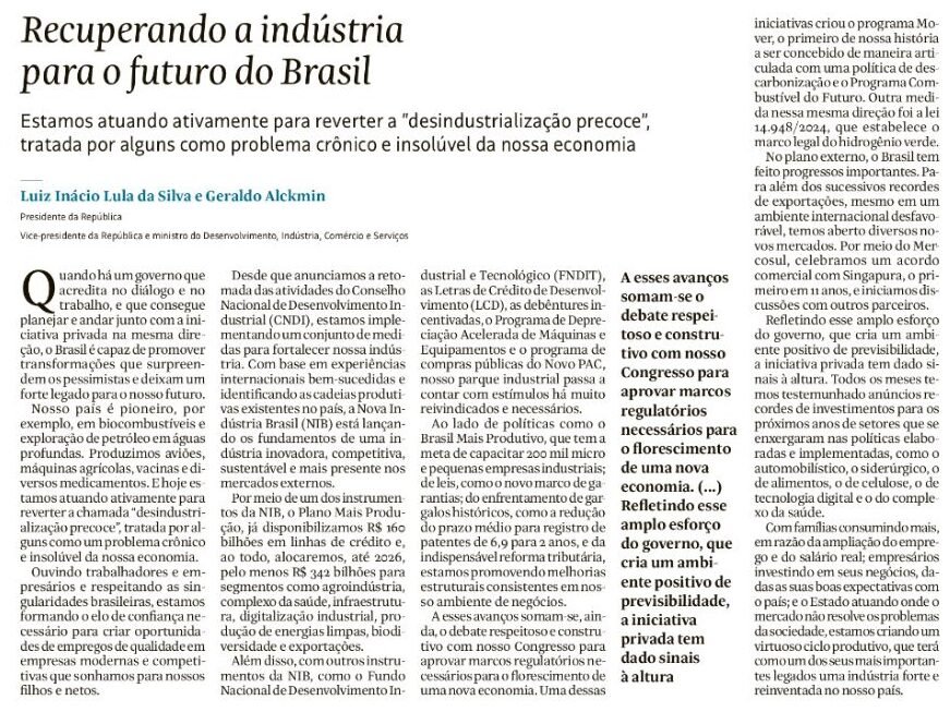 Agência Sindical republica artigo de Lula-Alckmin