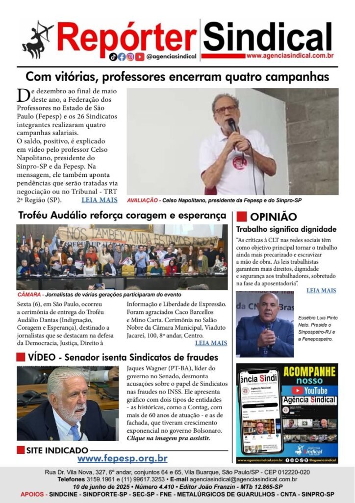 Capa do Repórter Sindical, edição 4.410: Com vitórias, professores encerram quatro campanhas