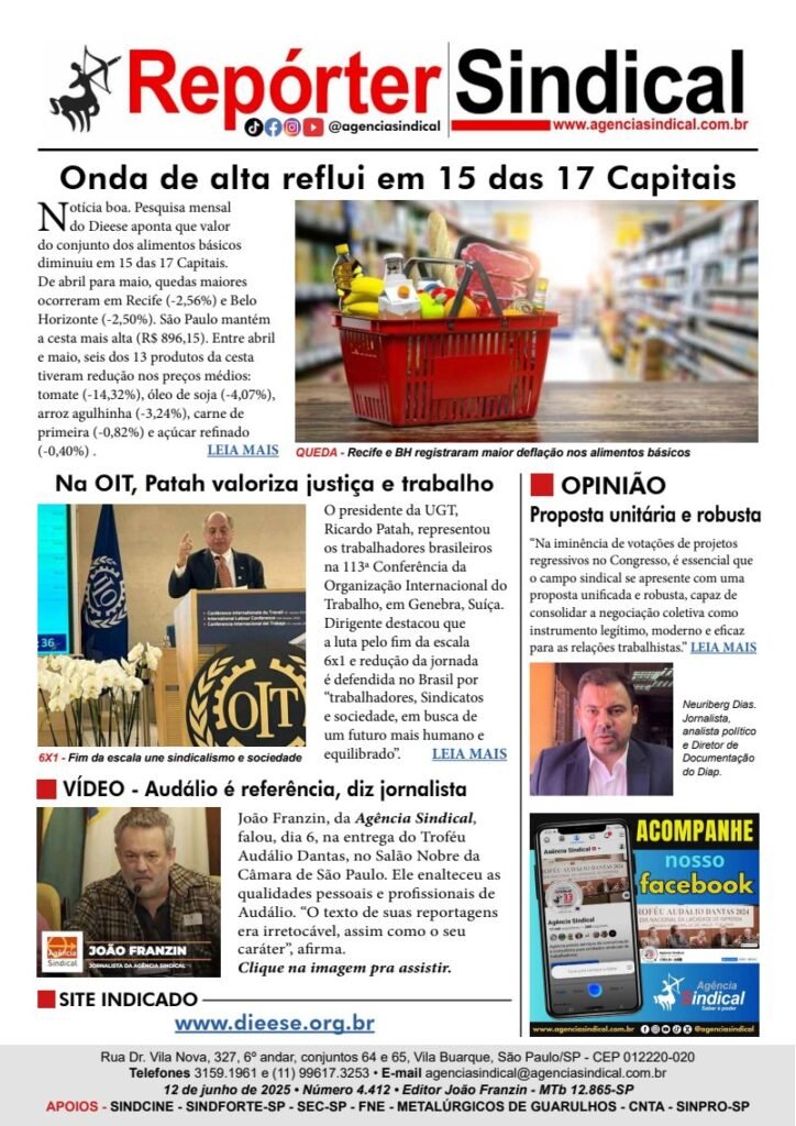 Capa do Repórter Sindical, edição 4.412: Onda de alta reflui em 15 das 17 Capitais