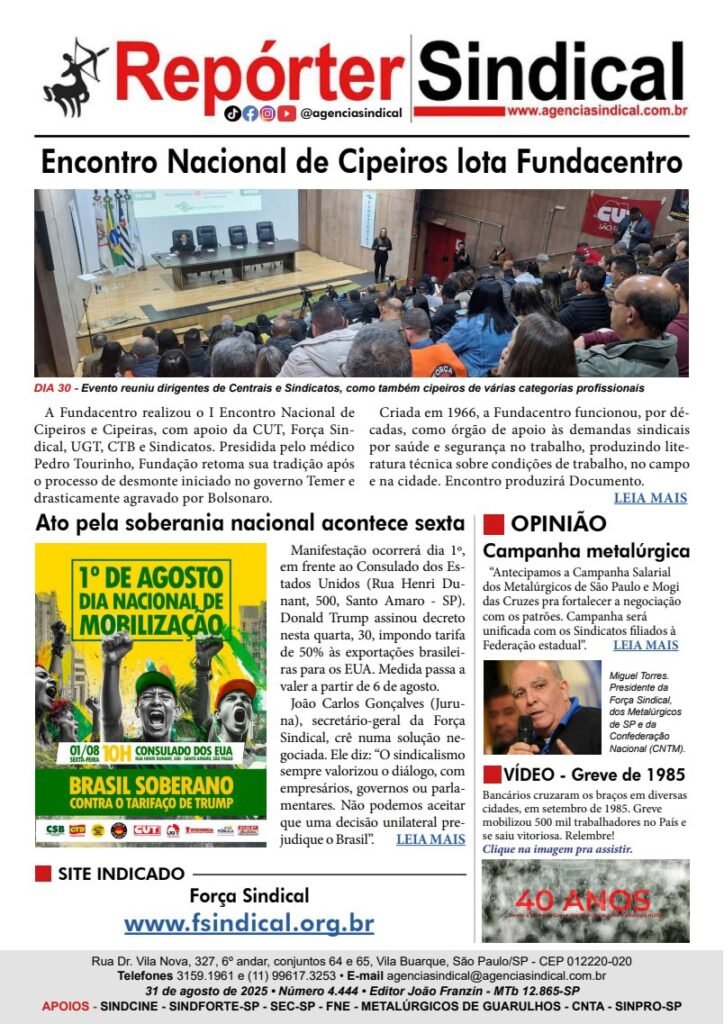Capa do Repórter Sindical, edição 4.444: Encontro Nacional de Cipeiros lota Fundacentro