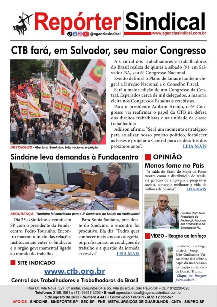 Capa do Repórter Sindical, edição 4.447: CTB fará, em Salvador, seu maior Congresso
