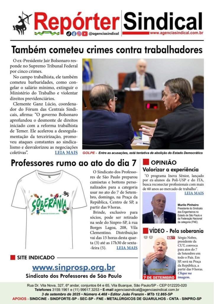 Capa do Repórter Sindical, edição 4.468: Também cometeu crimes contra trabalhadores