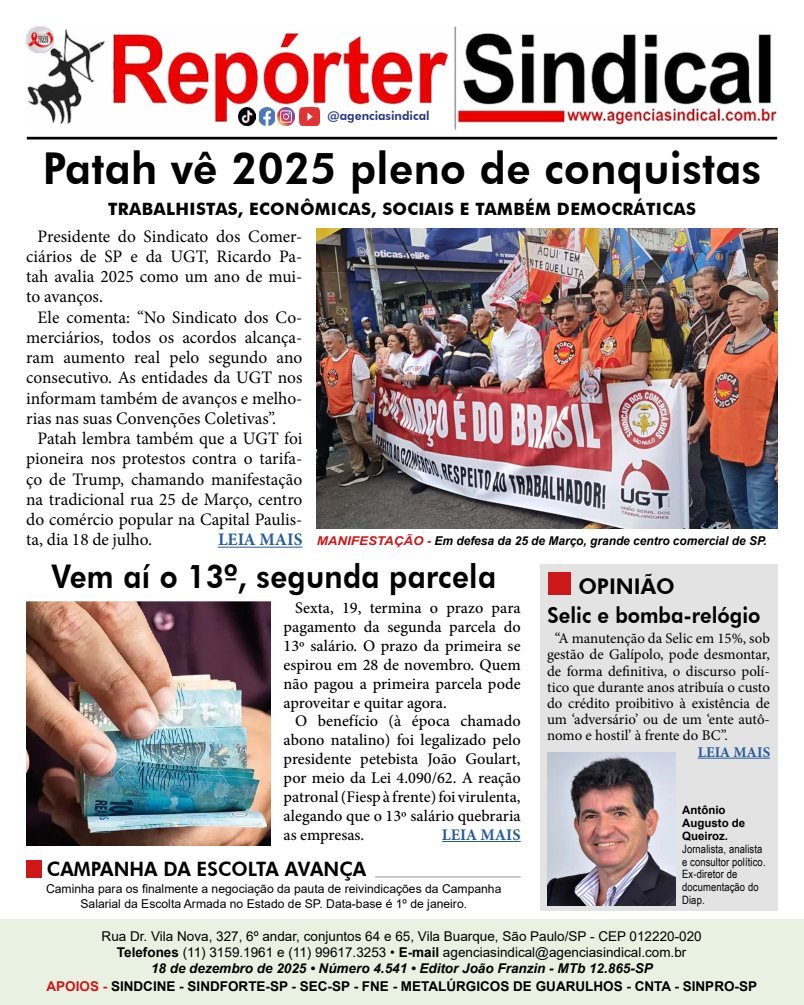 Capa do Repórter Sindical, edição 4.541: Patah vê 2025 pleno de conquistas