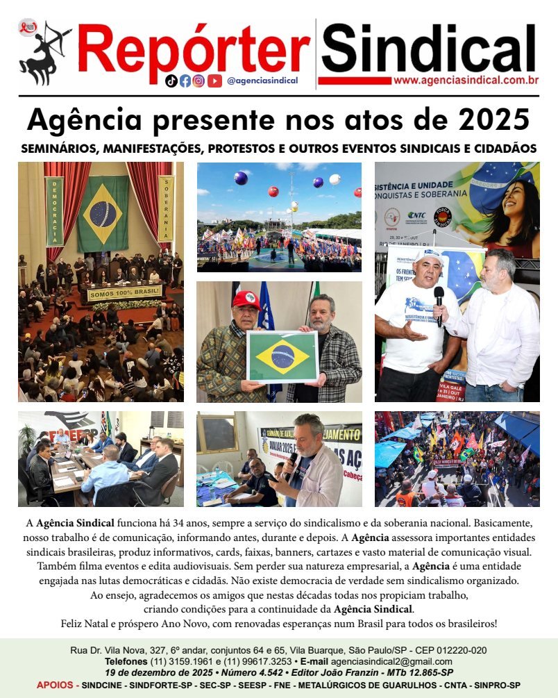Capa do Repórter Sindical, edição 4.542: Agência presente nos atos de 2025