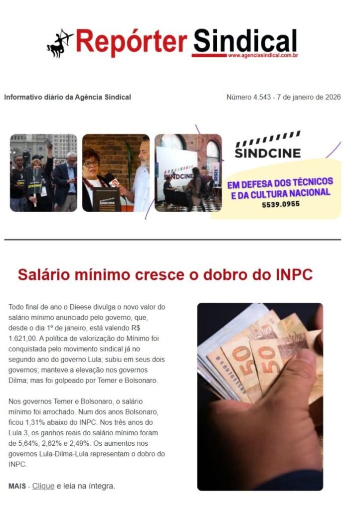 Capa do Repórter Sindical, edição 4.543: Salário mínimo cresce o dobro do INPC