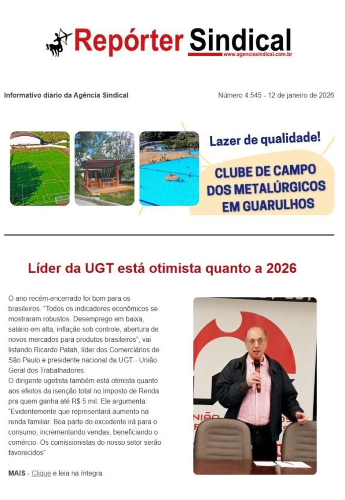 Capa do Repórter Sindical, edição 4.545: Líder da UGT está otimista quanto a 2026