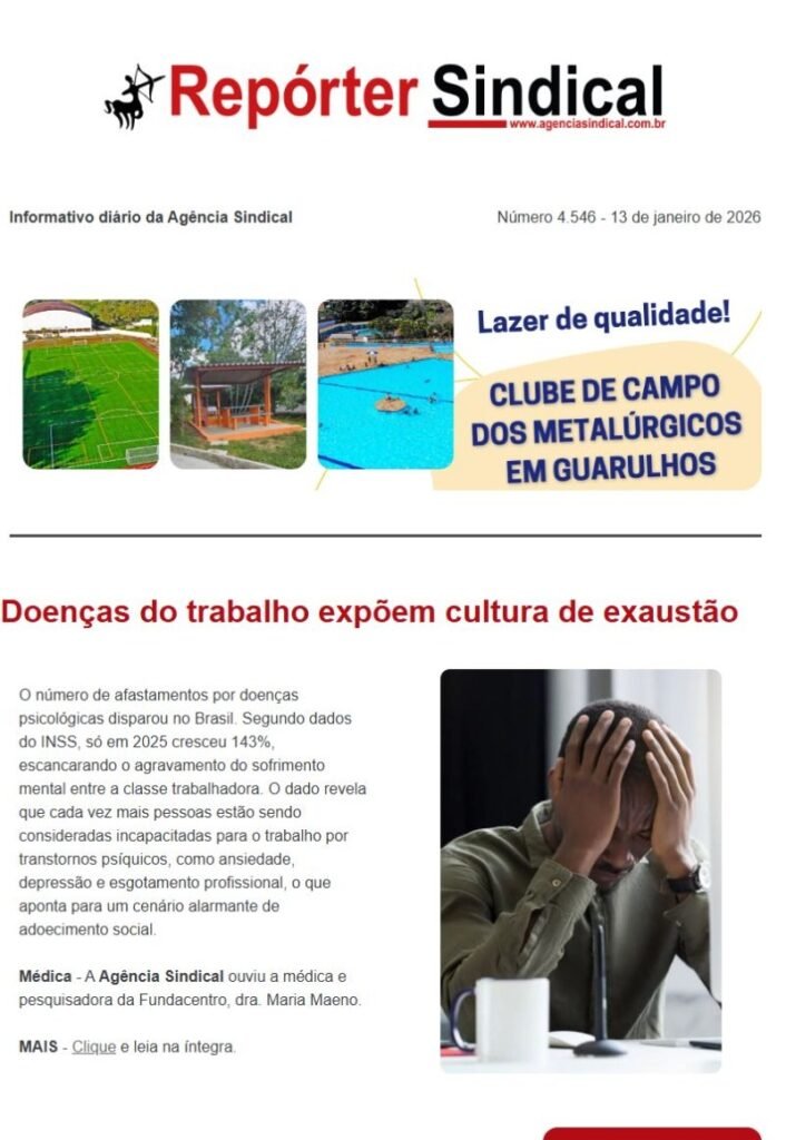 Capa do Repórter Sindical, edição 4.546: Doenças do trabalho expõem cultura de exaustão